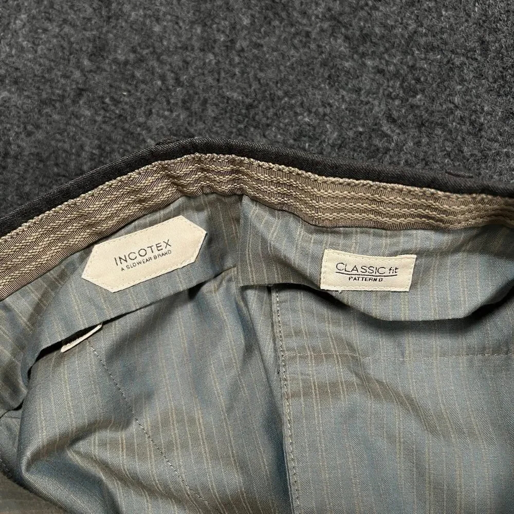 INCOTEX Pants Mens 36x26 Slowear Classic Fit Wool Trousers Dark Gray